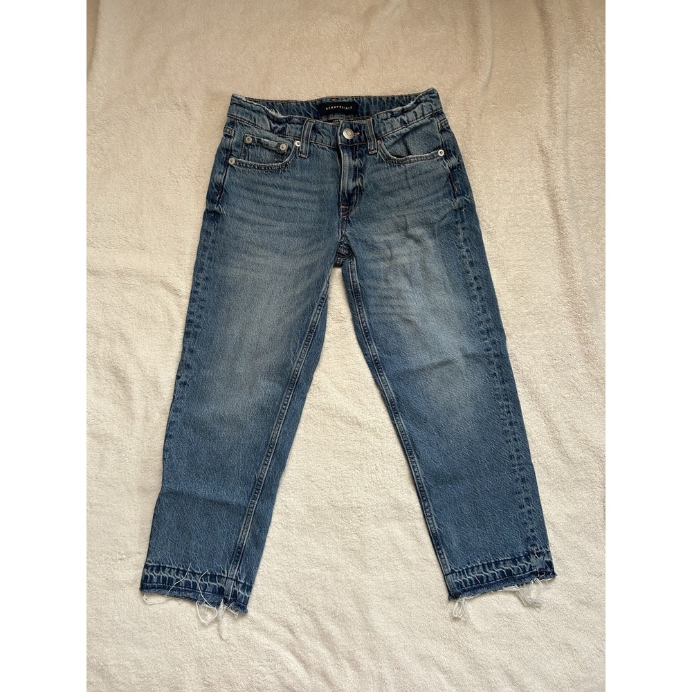 Aeropostale Women's Low Rise Baggy Crop Jeans Sz 00 Distressed At Ankles